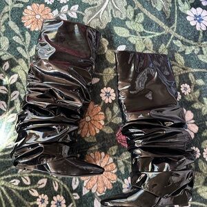 Shiny Black Slouchy wedge vinyl Boots 7 knee-high Azalea Wang